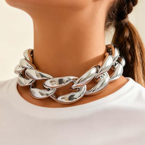 CLOACE Chunky Choker Necklace Gold Cuban Link Necklaces Chain Fashion Jewelry for Women - color: S-A