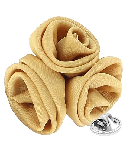 Premium Trio Cluster Flower Lapel Pin - Formal Boutonniere for Men, Flower Brooch Pin - color: Gold