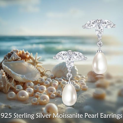 Moissanite Pearl Earrings for Women Sterling Silver Tree of Life Drop Dangle Jewelry Gifts for Wedding Anniversary Birthday