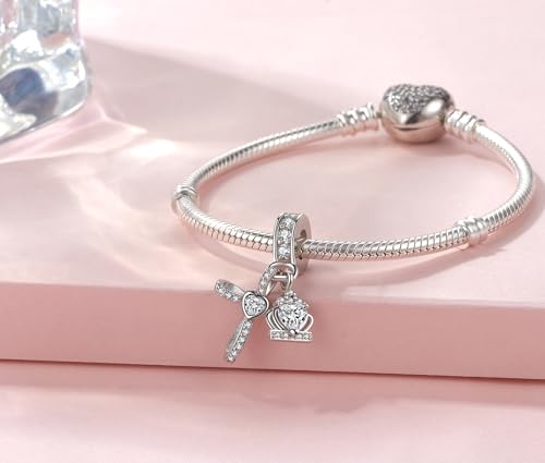 Silver Cross Birthstones Charm Fit for Pandora Charms Bracelet Crown Dangle Charms Beads Birthday Jewelry Gifts for Women - style: April