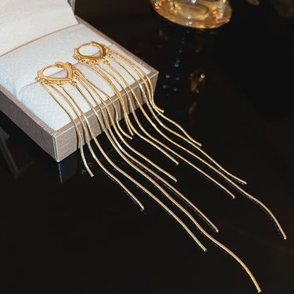 ASOQOLA Long Tassel Dangle Drop Earrings for Woman Tassel Dangling Earrings 925 Silver Chandelie dangling earring for Prom Fashion Jewelry - color: C Gold