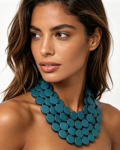 Colorful Beaded Necklace for Women,Chunky Wooden Bib Choker Necklace,Statement African Jewelry Multicolor Maroon Blue Fashion Collar Necklace - color: green