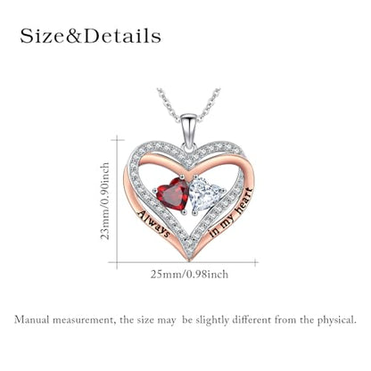 Heart Birthstone Necklace for Women 14K Rose Gold/White Gold Filled Overlapping Double Hearts Pendant Anniversary Valentine's Day Birthday Mother's Day Christmas Gifts for Wife Mom Daughter Her - color: 05-10-May-Oct Birthstone-A, style: Double-Layered Lo
