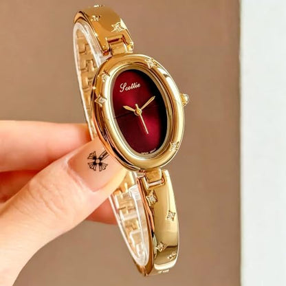 FORSINING Watches for Women, Ladies Quartz Watch Oval Crystal Watch, Japanese Quartz Movement 3ATM Waterproof Fashion Female Wrist Watch Luxury Birthday Gifts - color: Yellow