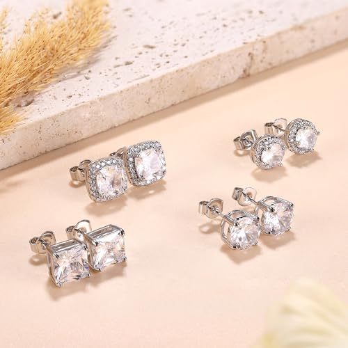 MILACOLATO S925 Sterling Silver Stud Earrings for Women Men Hypoallergenic 18K Gold Plated Cubic Zirconia Earrings Studs Brilliant Simulated Diamond Halo Earring for Sensitive Ears - style: 18K White Gold Plated Earrings - Standard Size CZ