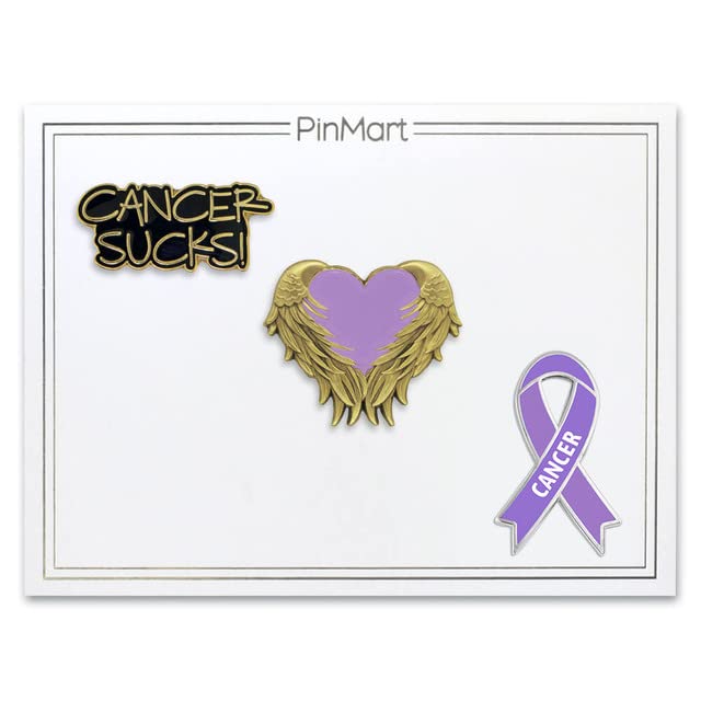 PinMart's Purple Cancer Awareness Heart Ribbon Enamel Lapel Pin Set