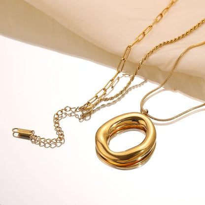 Layered Gold Necklaces for Women,18K Real Gold Plated Trendy Circle Pendant Necklace, Stackable Necklace Stainless Steel Jewelry Gifts for Birthday Valentine's, Mother's Day & Christmas - style: Gold-C