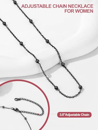 FOCALOOK Choker Necklace for Women, Double Layered Boho Beaded Choker Chain | Dainty 14K Gold Plated/Silver/Black Metal, Simple Small Satellite Beaded Chain Necklace, Hypoallergenic for Everyday Wear - color: 02.Satellite Beads-Black
