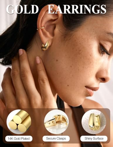 Small Chunky Hoop Earrings for Women Gold Huggie Earrings | 14K Gold Plated Non Tarnish, Hypoallergenic 925 Silver Post, Small Thick Huggie Hoop Earrings, Lightweight Small Hoops - color: Gold, size: 12mm(small)