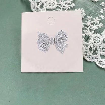 Bow Brooch with Pearl Rhinestone Sparkly Crystal Bowknot Pin for Women Party Jewelry for Bridal, Blouse, Scarf, or Hat Decoration
