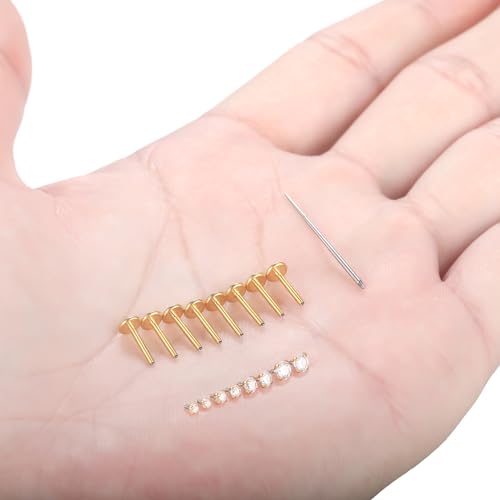 Xpircn Flat Back Stud Earrings 14K Gold Plated Internally Threaded CZ Stud Piercing Jewelry for Tragus Helix Cartilage Conch Nose Hypoallergenic Lip Labret Medusa Piercing 16G 18G - color: 18 Gauge, Gold, size: 8mm Bar