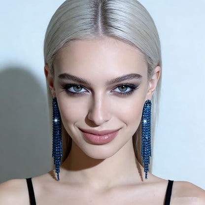 Rhinestone Earrings Dangling for Women Sparkly Silver Dangle Earrings Girls Long Chandelier Earrings Tassel Lightweight Ear Studs Cubic Zirconia (KE001S-W) - color: Dangle KE021BZ