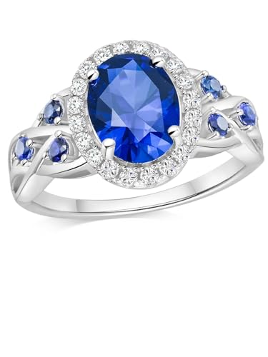 2-3 Carat Oval Engagement Ring 925 Silver Celtic Knot Birthstone Rings for Women Hypoallergenic Amehtyst/Aquamarine/Emerald/Ruby/Sapphire Cocktail Rings Jewelry Size 6-10 - color: A. Sapphire