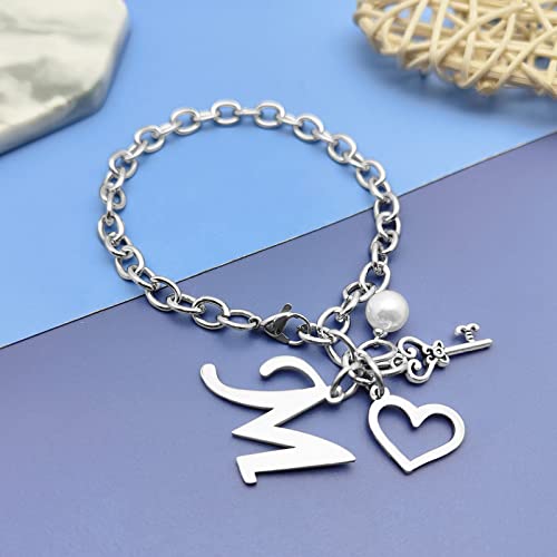 Initial A-Z Bracelets Gift for Women Girls Stainless Steel Chain Bracelet 26 Alphabet Jewelry Gifts for Birthday Anniversary Letter Bracelet Monogram Gifts for Sister Friend Girlfriends Mom 8.26 Inch - color: Silver