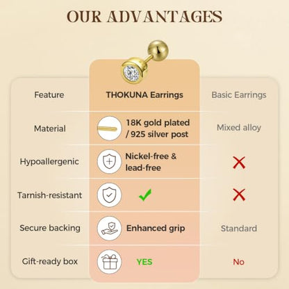 Gold Screw Back Earrings 14K Real Gold Filled Plated Trendy Dainty Cute Cubic Zirconia Nickel Free Small Stud Earrings for Women Men