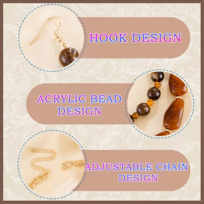 Layered Beaded Necklace and Earring Set Acrylic Beads Necklace Set Bohemian Chunky Jewelry Set for Women Beach - color: Brown