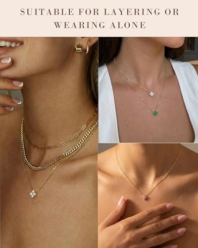 Calimt Dainty Clover Birthstone Gold Necklace for Women CZ 14K Gold Plated | Non Tarnish,Diamond Pendant Necklace,Trendy adjustable necklace,stack CZ Necklace, Bridesmaid Birthday prom Christmas Gift - color: Blue