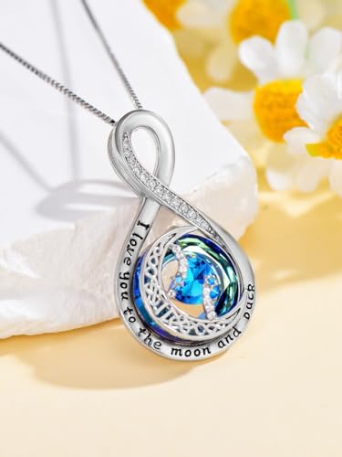 TOUPOP Birthstone Necklace for Women 925 Sterling Silver Moon and Star Pendant Necklaces I Love You to the Moon and Back Jewelry Anniversary Birthday Gifts for Her Wife Girlfriend Mom - color: 12-Dec-Blue Topaz