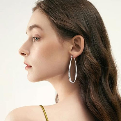 Gacimy Chunky Hoop Earrings for Women, 14K Gold Plated Oval Hoop Earrings with 925 Sterling Silver Post - color: Silver, size: 60mm