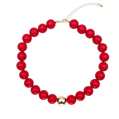 Red Beaded Necklace for Women Chunky Beaded Necklace Adjustable Acrylic Bead Choker Necklaces Big Statement Necklaces Jewelry Accessories - color: 16MMChunkyRedNecklace