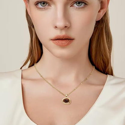 Jean Beau Gold Stone Pendant Necklaces for Women, Chunky Gemstone Dangle Necklace Wedding Prom Fashion Jewelry Gift - color: Brown