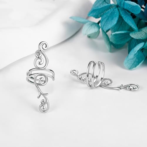 Celtic Knot/Celtic Knot/Bat/Filigree Viking Earrings 925 Sterling Silver Non Piercing Ear Cuff Earrings Cool Earring Cuff for Women Men - color: long filigree