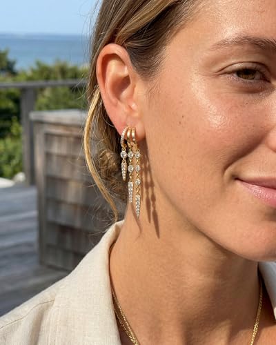 Gold Earrings for Women Trendy 14K Gold Plated Dangle Earrings Small Hoop Huggie Drop Stud Earrings Cubic Zirconia Simple Minimalist Dainty Chain Tassel Hypoallergenic Earrings - color: Tassel & Gold