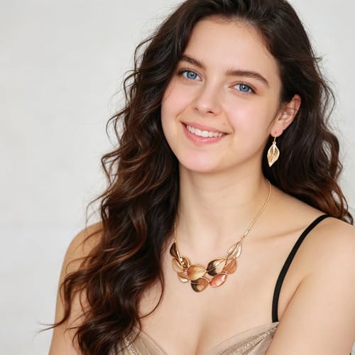 Vintage Statement Jewelry Set - Chunky Flower Floral Plant Geometric Resin Bib Necklace Earring Set Bohemian Boho Crystal Rhinestone Fashion Jewelry for Women Bridal Party Prom Unique Gift - style: MLJS2605-Brown