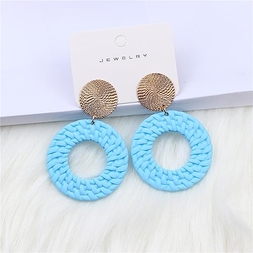 Boho Acrylic Geometric Round Braided Drop Dangle Earrings for Women - color: Blue