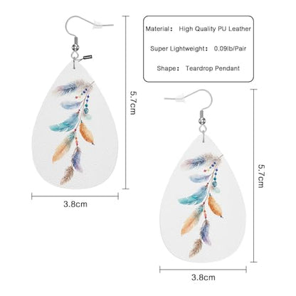 Beautiful Feathers Fashion Faux Leather Earrings Watercolor Boho Ethnic Bird Feathers Wedding Teardrop Earrings Jewelry For Women Friends Bridal - color: Beautiful Feathers