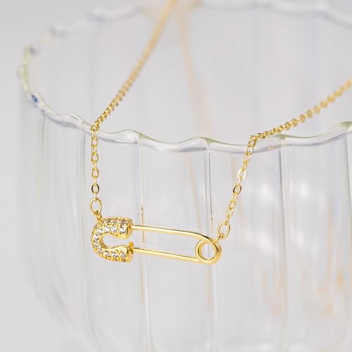 HANLI 14K Gold Plated Necklaces for Women - Dainty Butterfly, Star of David, Moon and Star, Sun, Lotus, Infinity, Hummingbird, Bee,Boots,Chill,Sunflower Pendant Designs - Elegant Jewelry for Women - color: Paperclip CZ