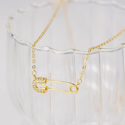 HANLI 14K Gold Plated Necklaces for Women - Dainty Butterfly, Star of David, Moon and Star, Sun, Lotus, Infinity, Hummingbird, Bee,Boots,Chill,Sunflower Pendant Designs - Elegant Jewelry for Women - color: Paperclip CZ