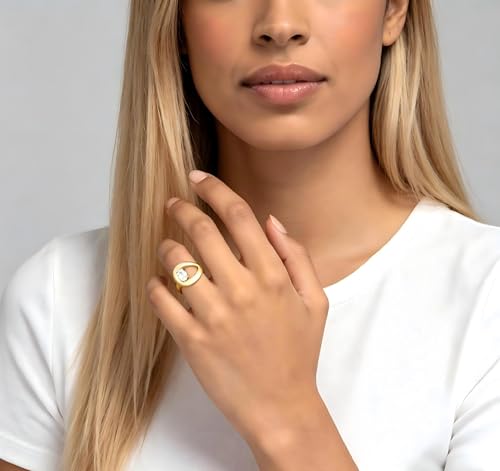 14K Gold Plated Ring for Women, Oval Cubic Zirconia Wrap Bands Ring, Chunky Dome Statement Ring Size 5 to 10 - color: Gold