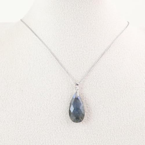 iSTONE 925 Sterling Silver Natural Crytral for Womens Pendant Necklace, Gemstone Birthstone with 17.8" Silver Chain Ladies - color: Labradorite- faceted