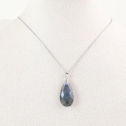 iSTONE 925 Sterling Silver Natural Crytral for Womens Pendant Necklace, Gemstone Birthstone with 17.8" Silver Chain Ladies - color: Labradorite- faceted
