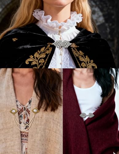 Vintage Sweater Cardigan Shawl Chain Clips Swirl Cape Cloak Collar Clasp Pin Retro Shirt Dress Lapel Brooch Pins Rose Flower Leaf Pearl Heart Rhinestone Renaissance Brooch Clip For Women Men - style: Vintage