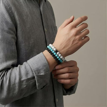 Natural Stone Beaded Bracelet for Men Women Boho Adjustable - color: Fresh Color-Block 3-Piece Set