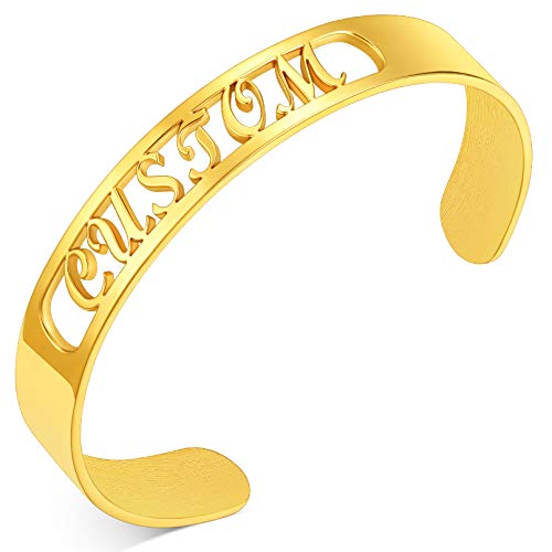 Custom4U Personalized Cuff Bracelets for Women Custom Name Bangle Bracelet | Inspirational Words Text Any Message Engraved Memory Jewelry Customized Gifts for Women BFF (Gift Box) - color: 3.1-Gold Color
