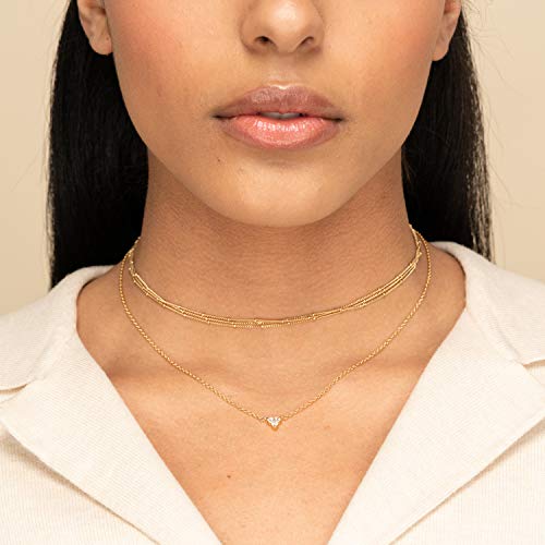 MEVECCO Dainty Choker Necklaces for Women, Beaded and Multi-Row Chains | 14K Gold Plated Brass, Select Silver Plated Brass Options, Polished And Textured Profiles For Everyday Styling - style: Three Layered Bead Chain GD
