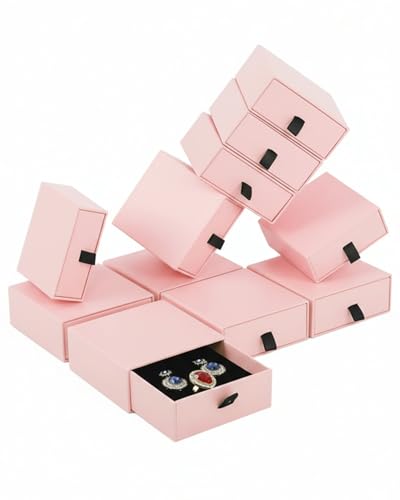 Jewelry Gift Box Velvet-Lined, 12 Pack Compact Drawer Style for Earrings & Rings, Necklace & Bracelet Organizer, Stackable Jewelry Display & Storage Box, Elegant Jewelry Storage (Pink) - color: Pink