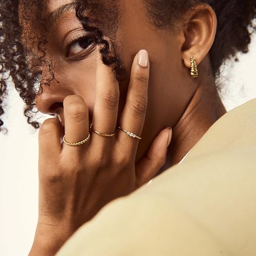 Hey Harper Gold Ring for Women - Gold Plated Stacking Waterproof & Sweatproof Jewerly Ring - Everday Non Tarnish Cute Fashion Circle Rings - style: Midnight Clear Ring