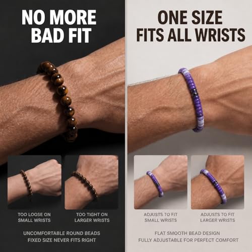 Natural Stone Beaded Bracelet for Men Women Boho Adjustable - color: Amethyst