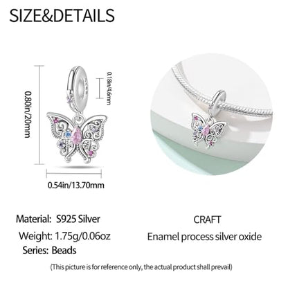 925 Sterling Silver Charms for Bracelets and Necklaces Beads Charms Jewelry Gift for Women - color: Pink Butterfly Charm