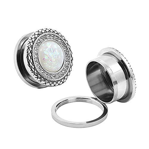 Qmcandy 2pcs 2G-1 inch Stainless Steel Mother of Pearl or Opal Screw Ear Plugs Gauges Piercing - color: A White Opal 5/8"(16mm)