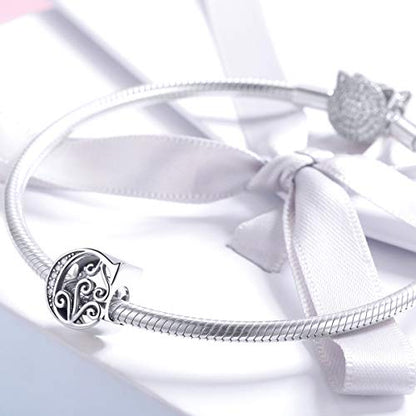 BISAER 925 Sterling Silver Initial Letter A-Z Charms for Bracelets Alphabet Beads Charm Jewelry Gifts - color: Letter C