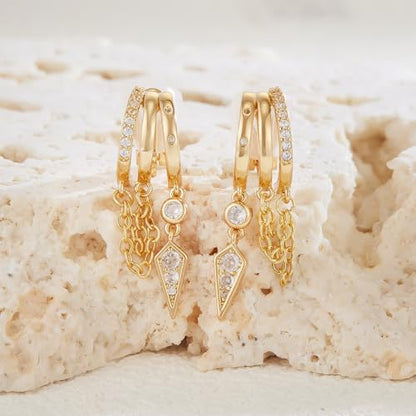 YOQUCOL Gold Plated Y2K Clip On Hoop Earrings for Women,Sweet Cool Edgy Trendy Layered Hoop with Tassel Chain Dangle, Non Pierced Jewelry Gifts - color: Arrow