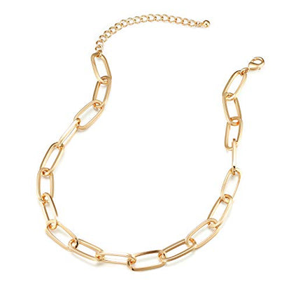 LANE WOODS Chunky Gold Necklace and Bracelet Set for Women, Paperclip Chain | Matching necklace and bracelet set, polished paperclip links, chunky statement style for layering, daily wear, and gifting - color: gold 15"Chain
