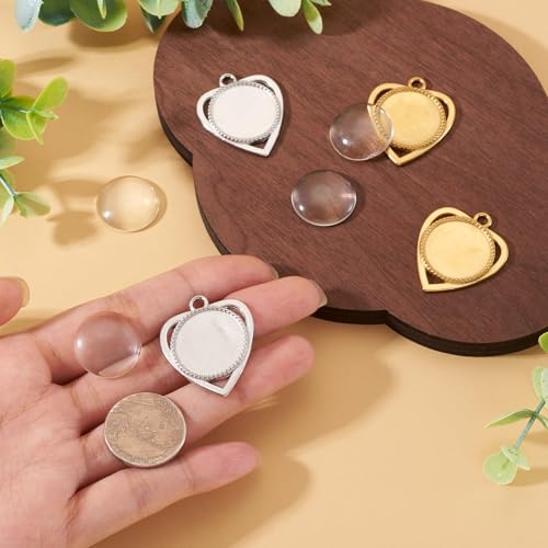 Craftdady Stainless Steel Pendant Cabochon Settings Heart Square Teardrop Flat Round Oval Rectangle Blank Bezel Trays Base Pendant with Glass Cabochons for DIY Earrings Necklace Jewelry - color: Stainless Steel Color Heart