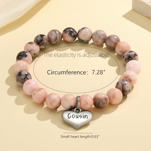 MIXJOY Inspirational Gifts for Women, Heart Charm Pink Elastic Beads Bracelet, Positive Affirmations Get Well Soon Gifts - style: cousins charm side by side pink