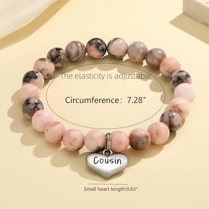 MIXJOY Inspirational Gifts for Women, Heart Charm Pink Elastic Beads Bracelet, Positive Affirmations Get Well Soon Gifts - style: cousins charm side by side pink